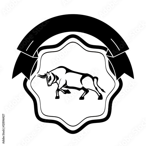 Bull inside label icon. Animal horned cow nature and wildlife theme. Isolated design. Vector illustration photo