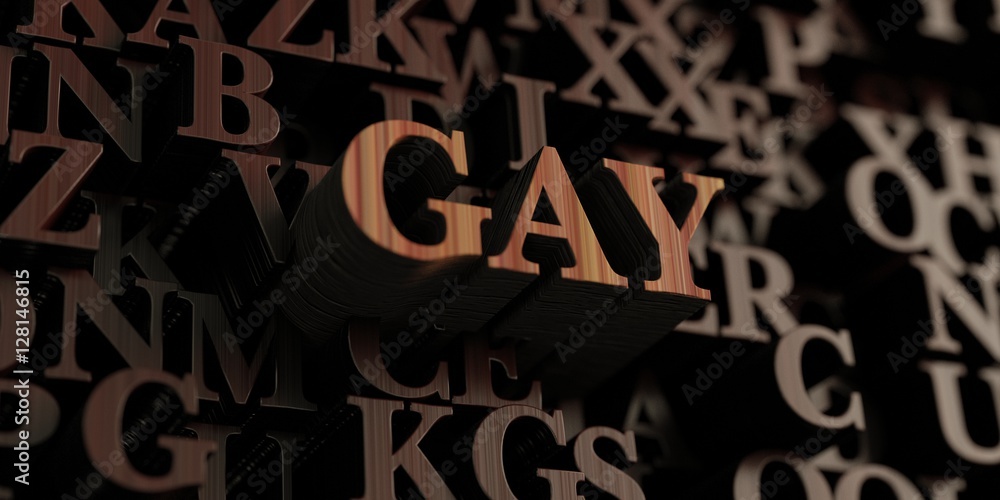 Gay - Wooden 3D rendered letters/message.  Can be used for an online banner ad or a print postcard.