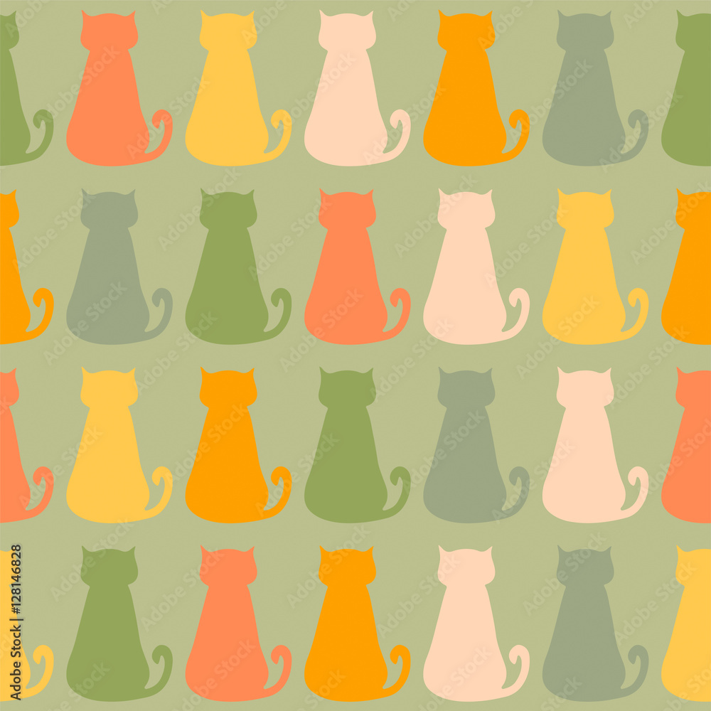 Seamless pattern with colorful cats on green background Seamless pattern with colorful cats on green background