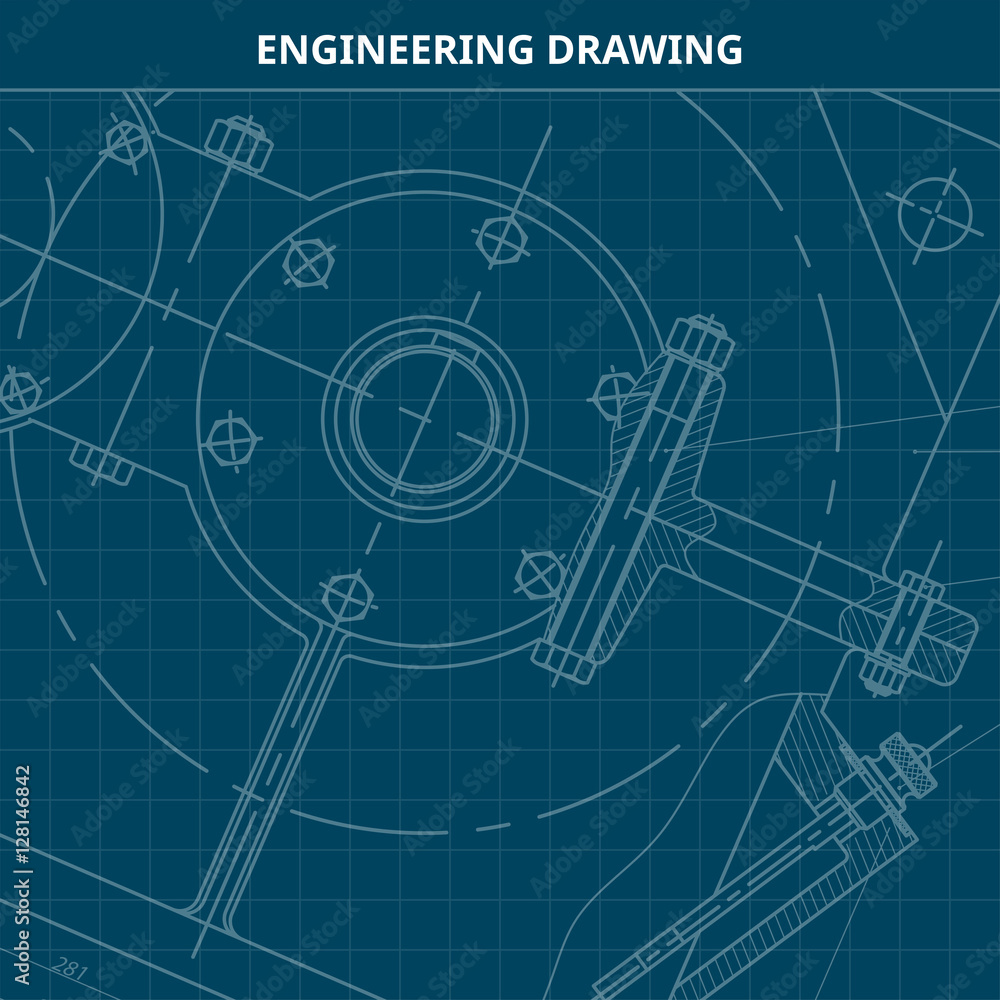 Mechanical Engineering drawing. Engineering Drawing Background. Vector