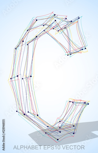 Vector illustration of a Multicolor sketched C. Hand drawn 3D C.