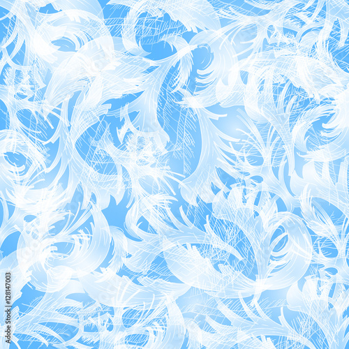 Vector frost glass pattern. Winter blue background.