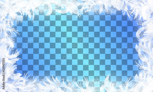 Vector frost glass pattern. Winter frame on transparent background.