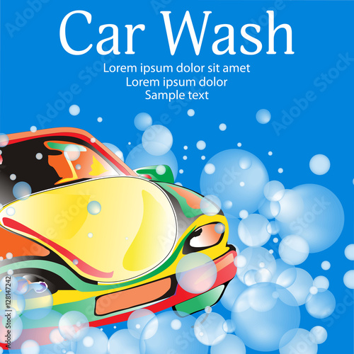 Car wash. Poster template for your design. Vector illustration.