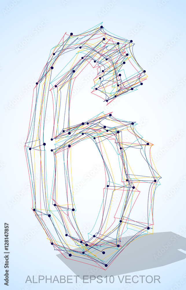 Vector illustration of a Multicolor sketched 6. Hand drawn 3D 6.