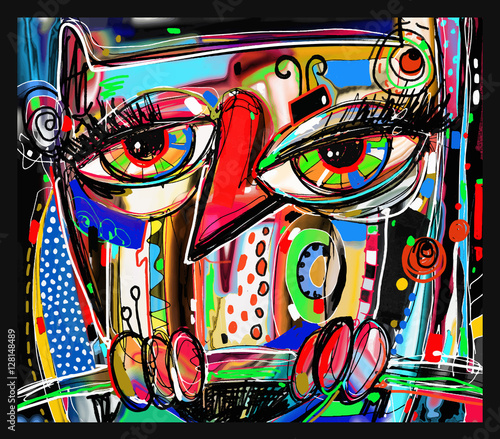 original abstract digital painting artwork of doodle owl, colore