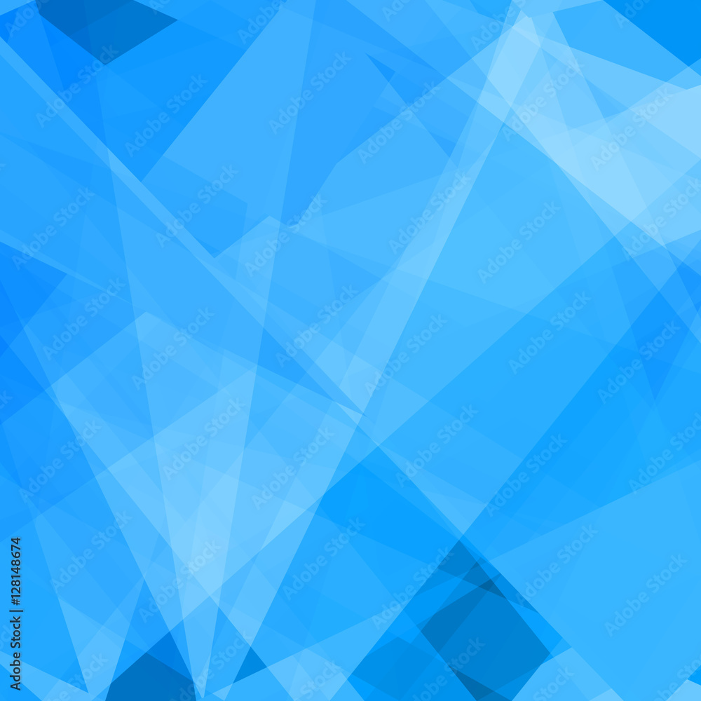 Fototapeta premium An abstract blue background featuring overlapping geometric triangles and polygonal shapes with a translucent, layered, and faceted modern design.