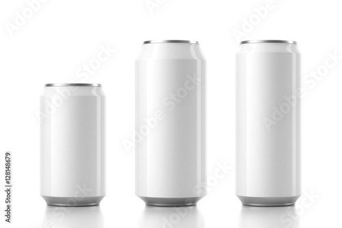 Three Aluminum Can Mockup in different sizes. 3d rendering