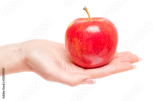 Apple in woman hand isolated