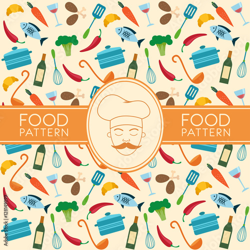 Cooking seamless vector pattern. Food on background.