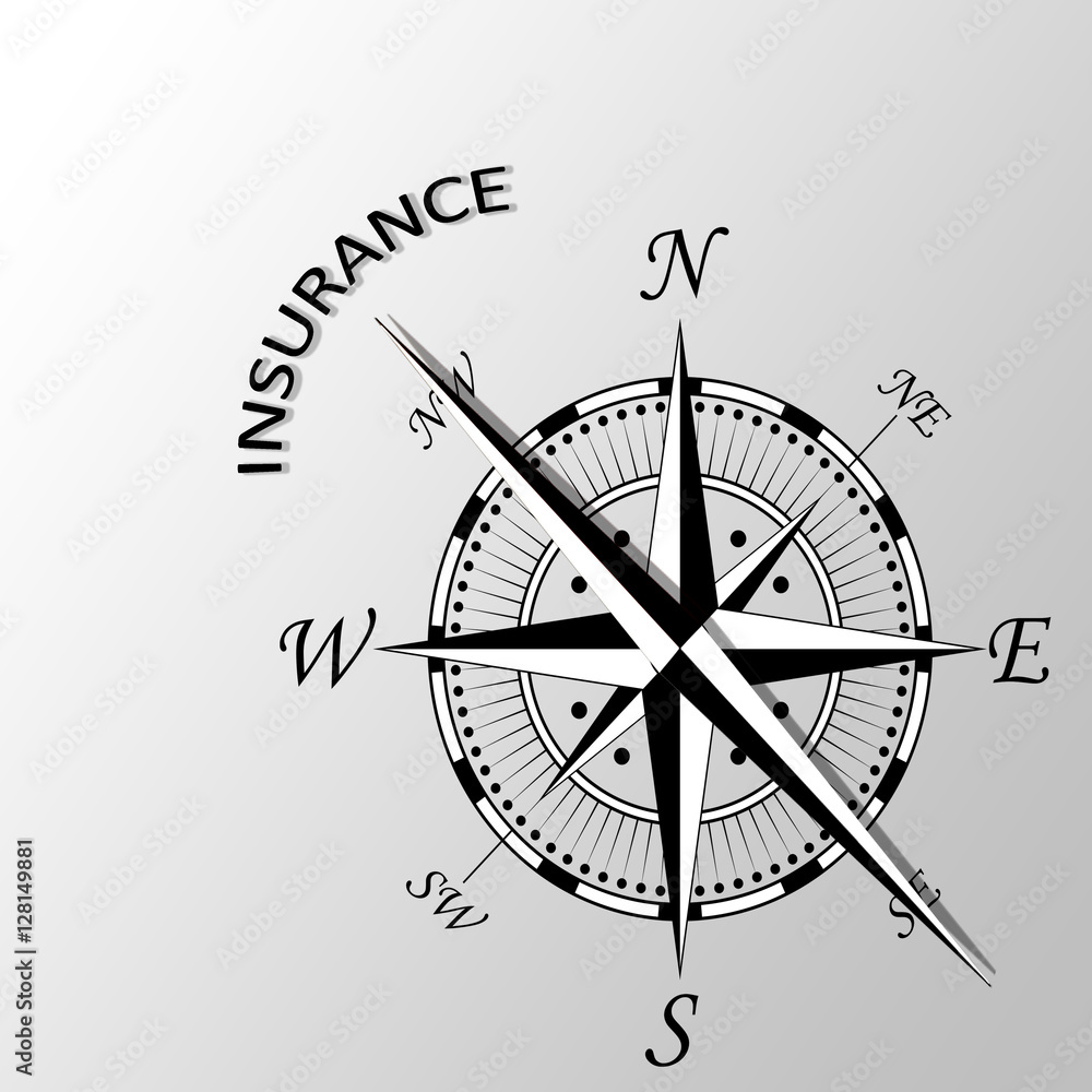 Illustration of insurance word aside compass Illustration of insurance word aside compass