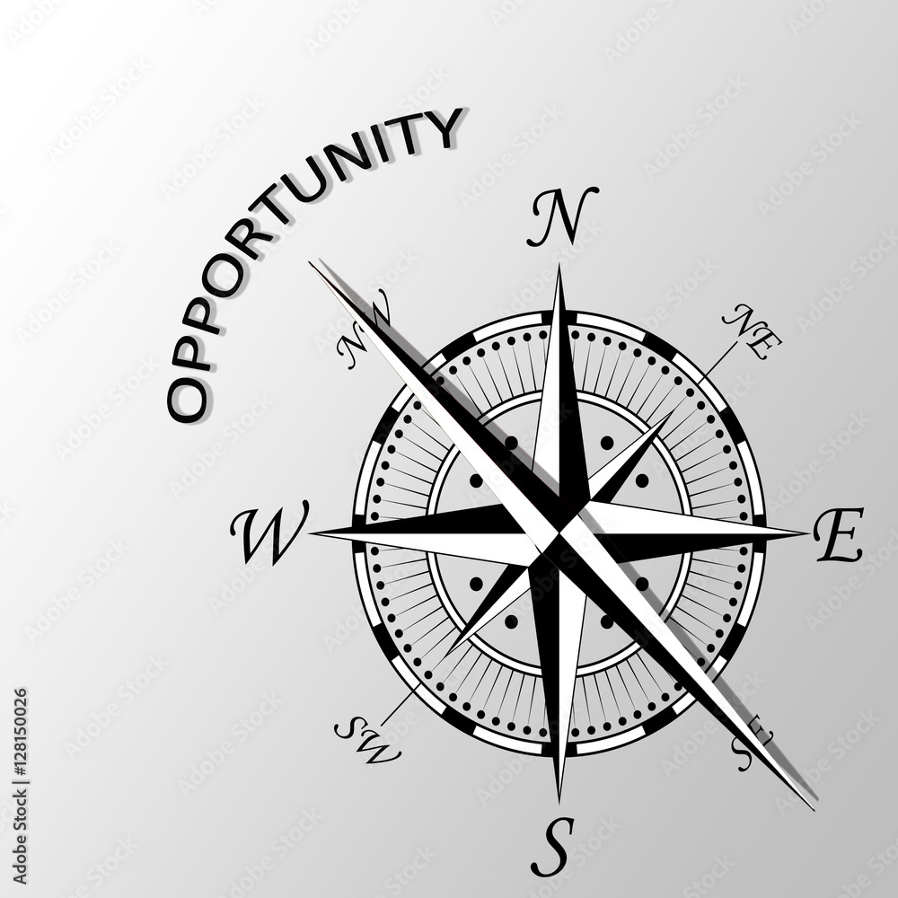 Illustration of Opportunity written aside compass Illustration of Opportunity written aside compass
