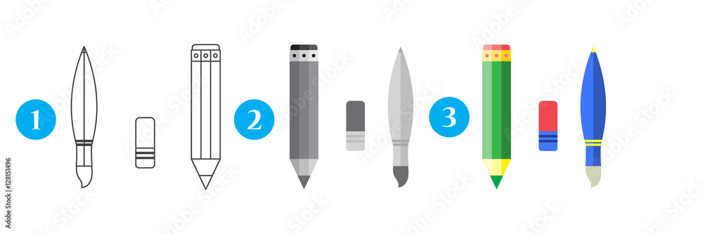 Paint and writing tools collection.Outline design Paint and writing tools collection.Outline design