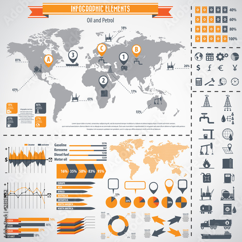 Oil industry icon set and infographics. Vector icons. Eps10 vector