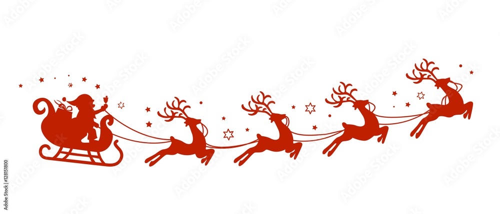 Weihnachtsschlitten mit Weihnachtsmann und Rentieren - Sterne Vektor Weihnachtsschlitten mit Weihnachtsmann und Rentieren - Sterne Vektor