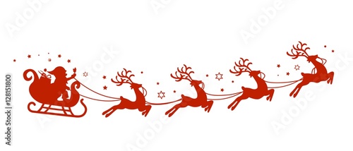 Weihnachtsschlitten mit Weihnachtsmann und Rentieren - Sterne Vektor