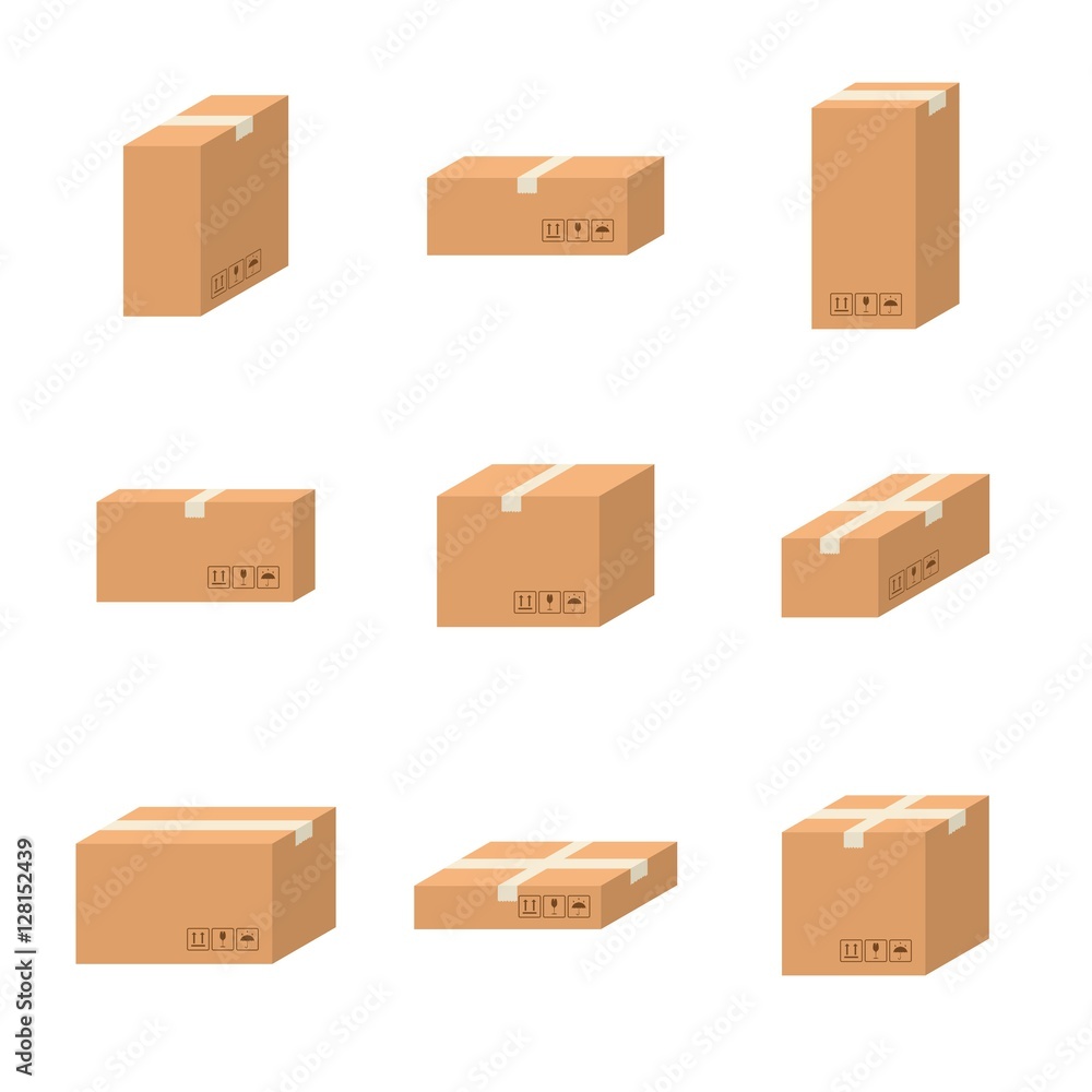 Set delivery cardboard boxes different sizes carton. Set delivery cardboard boxes different sizes carton.