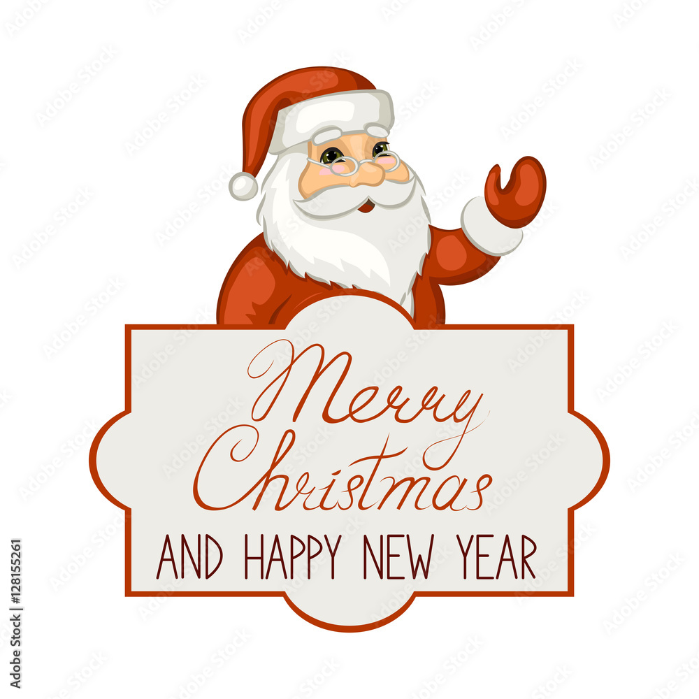 Merry Christmas and happy new year card. Cute cartoon Santa Claus. Vector illustration. Merry Christmas and happy new year card. Cute cartoon Santa Claus. Vector illustration.