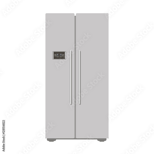 Illustration grey closed refrigerator kitchen for food - vector stock. Freser, home appliance, daily ration.