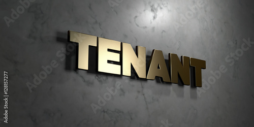 Foto Tenant - Gold sign mounted on glossy marble wall  - 3D rendered royalty free stock illustration