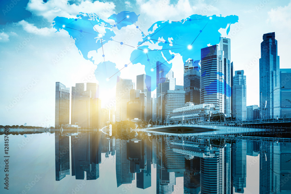 International business concept background with network on map and