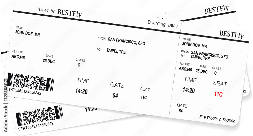 Pattern of green airline boarding pass ticket. Concept of travel ...