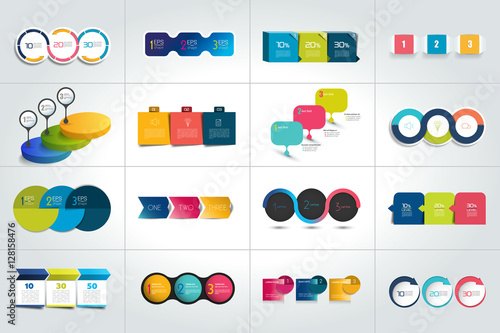Mega set of 3 steps infographic templates, diagrams, graph, presentations, chart. Business three concept.