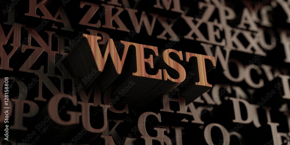 West - Wooden 3D rendered letters/message.  Can be used for an online banner ad or a print postcard.