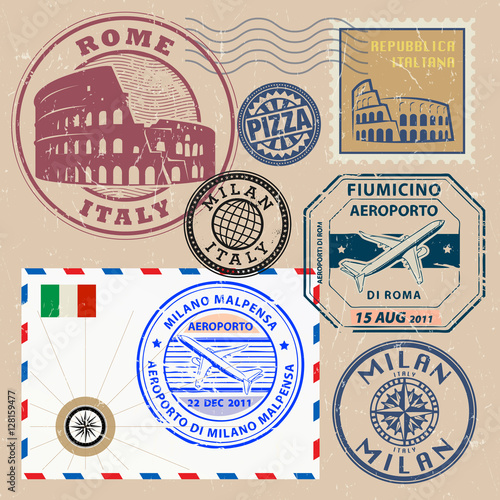 Travel stamps or symbols set, Italy theme