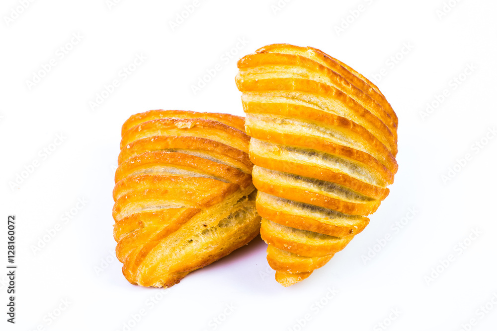 Fresh baked pain au chocolat on white background Fresh baked pain au chocolat on white background
