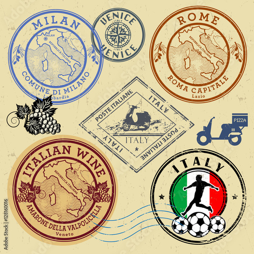 Travel stamps or symbols set, Italy theme