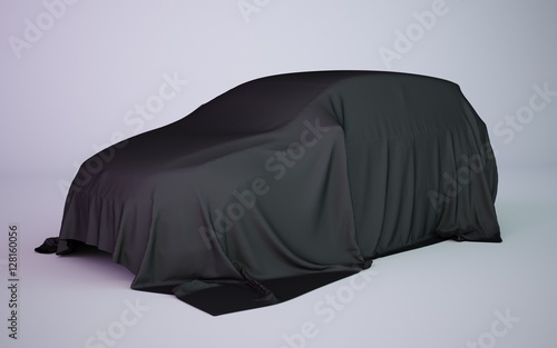3d rendering covered car black fabric illustration