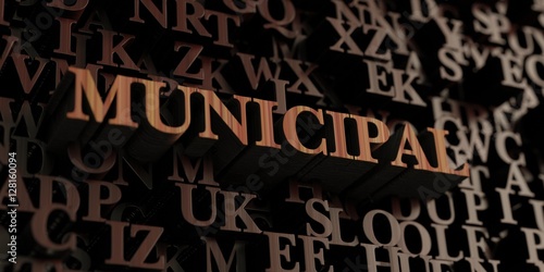 Municipal - Wooden 3D rendered letters/message. Can be used for an online banner ad or a print postcard.