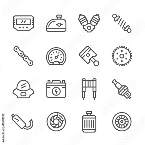 Set line icons of motorcycle parts