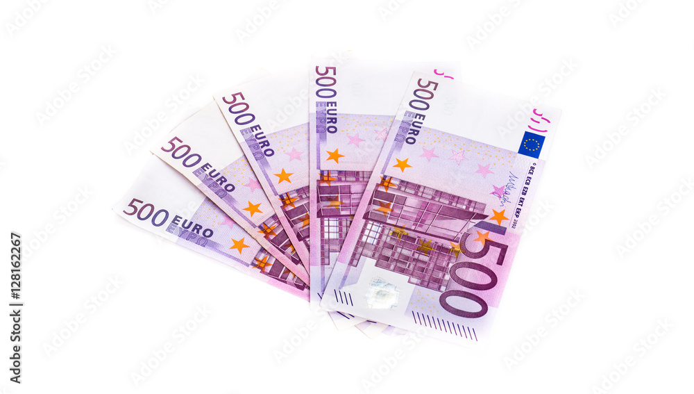 five hundred euro banknotes isolated on white background. cash m five hundred euro banknotes isolated on white background. cash m