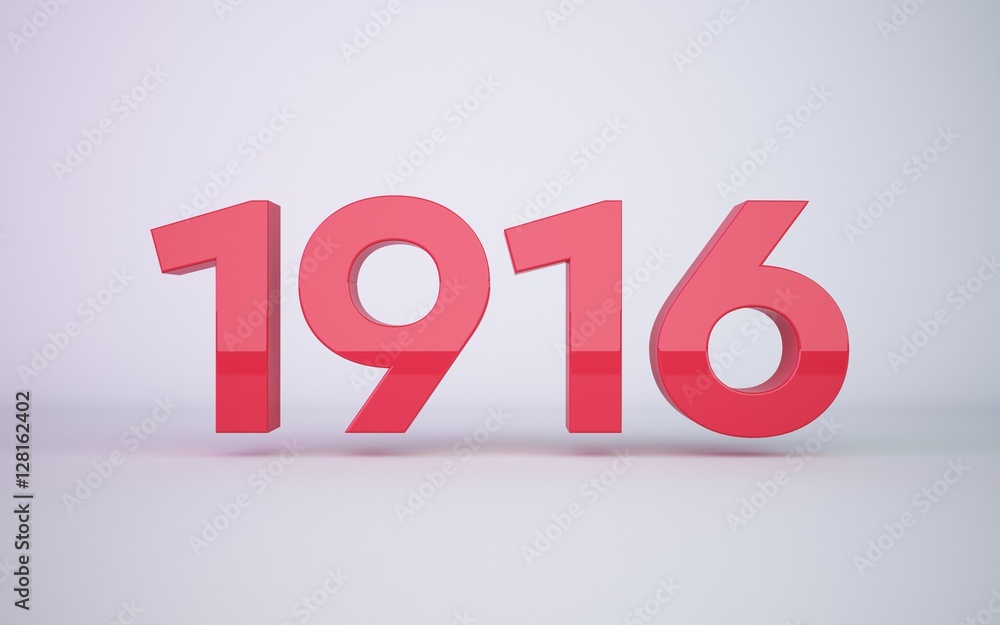 3d rendering year 1916 on clean white background 3d rendering year 1916 on clean white background