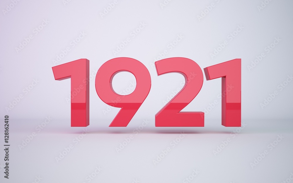 3d rendering red year 1921 on white background 3d rendering red year 1921 on white background