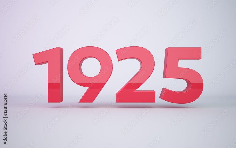 3d rendering red year 1925 on white background 3d rendering red year 1925 on white background