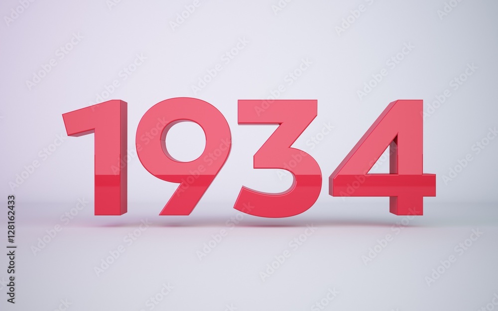 3d rendering red year 1934 on white background 3d rendering red year 1934 on white background