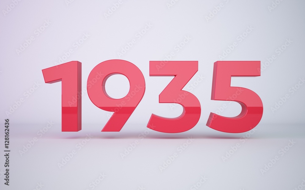 3d rendering red year 1935 on white background
