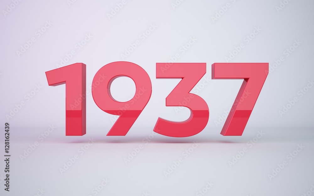 3d rendering red year 1937 on white background 3d rendering red year 1937 on white background