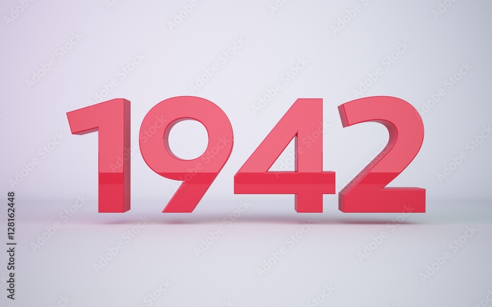 3d rendering red year 1942 on white background 3d rendering red year 1942 on white background