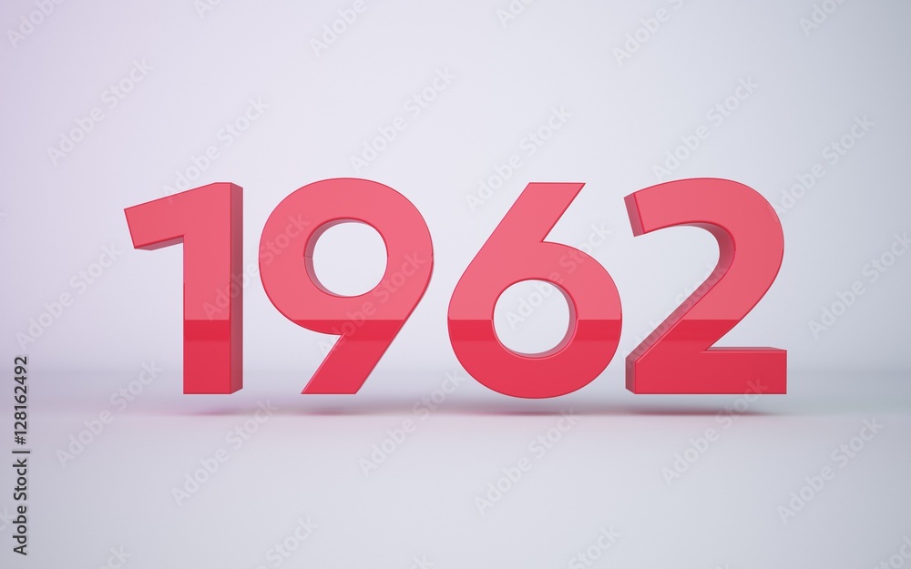 3d rendering red year 1962 on white background 3d rendering red year 1962 on white background