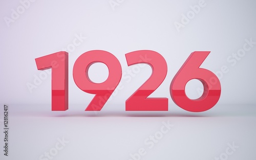3d rendering red year 1926 on white background
