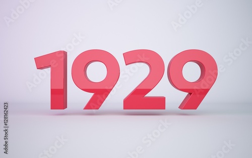 3d rendering red year 1929 on white background photo