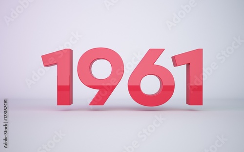 3d rendering red year 1961 on white background