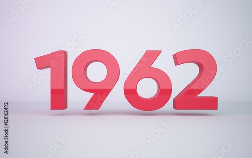 3d rendering red year 1962 on white background