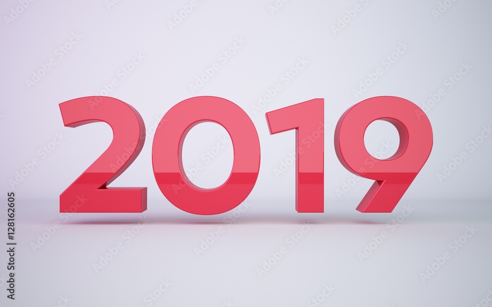 3d rendering red year 2019 on white background 3d rendering red year 2019 on white background