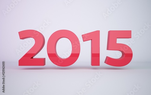 3d rendering red year 2015 on white background