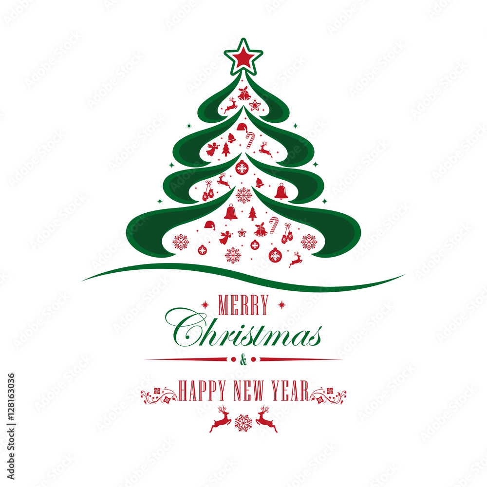 Christmas greeting card. Happy New Year and Merry Christmas holidays. Tree. New year icon. Vector illustration. Christmas greeting card. Happy New Year and Merry Christmas holidays. Tree. New year icon. Vector illustration.